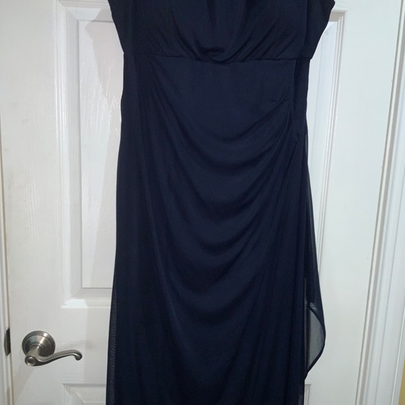 MSK navy beaded full length sleeveless formal dress Sz 14 ruching side ruffle - Picture 3 of 13